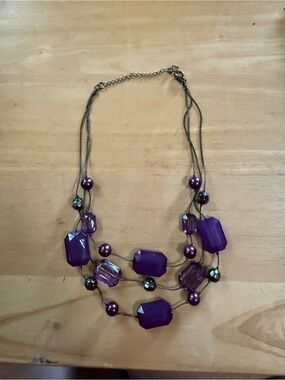 Purple Multi-Strand Beaded Necklace - Unbranded